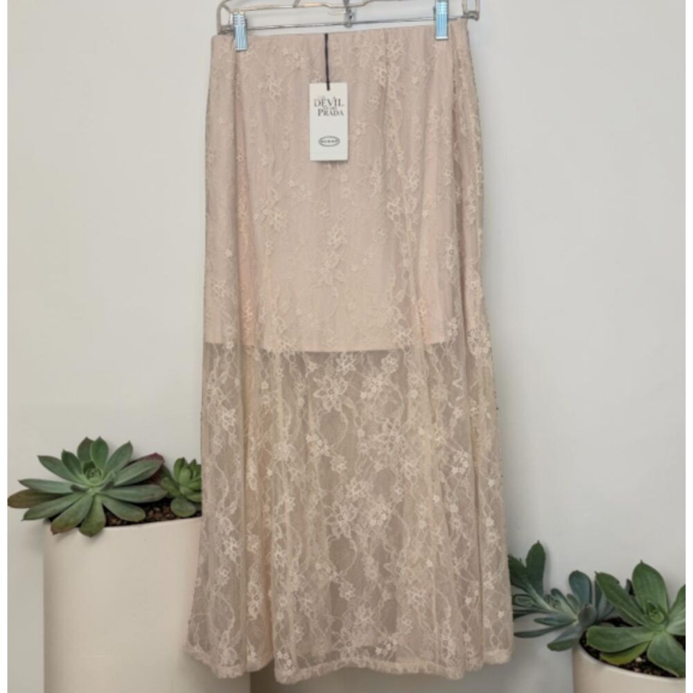 Lace Maxi Skirt Women’s Size Small Taupe Sheer Overlay
